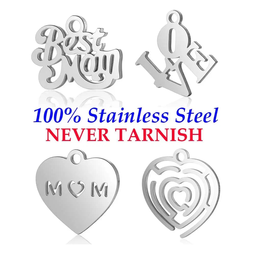 Wholesale DIY Jewelry Charms: 10 Mom-themed Stainless Steel Pendants for Mother's Day Crafting