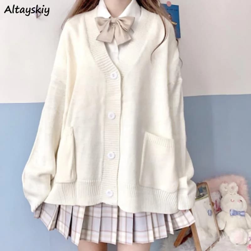 Oversized Cardigan for Women - Harajuku Style Sweater for Students, Preppy and Cute Loose Knitwear. Soft, New and All-match - Hot Sale Basic!