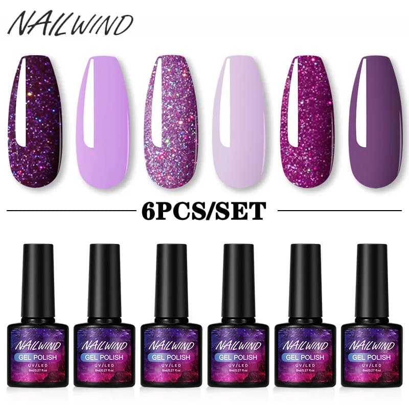 NAILWIND Gel Polish Set - 4/6Pcs Hybrid Varnish - Soak off UV Gel LED - Semi Permanent - Perfect for Manicure Nail Art - Complete Gel Polish Kit