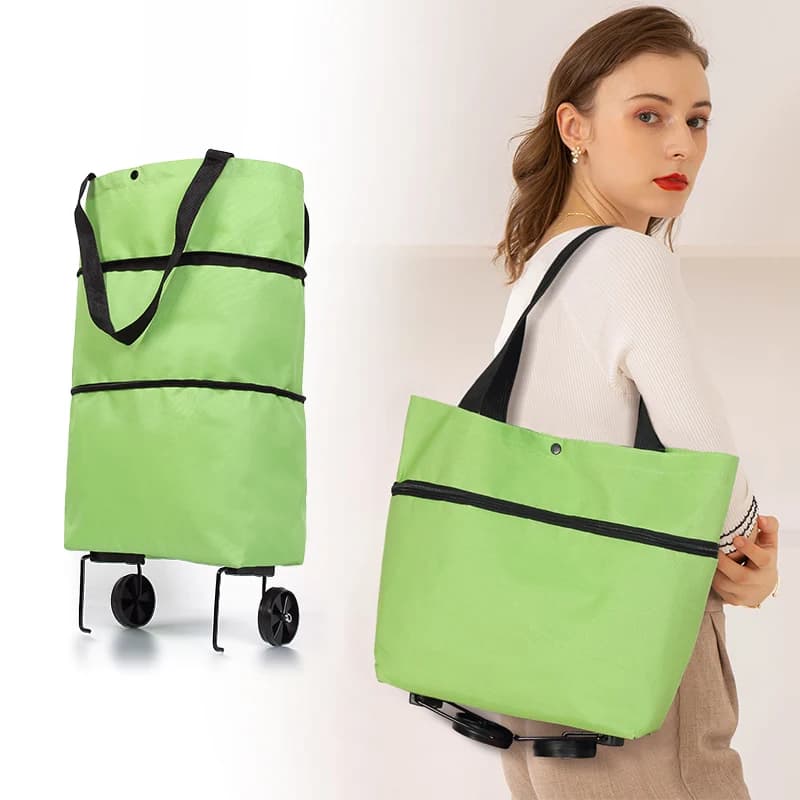 Folding Shopping Cart Trolley Bag with Wheels - Foldable Reusable Grocery Bags for Food Organization and Vegetables