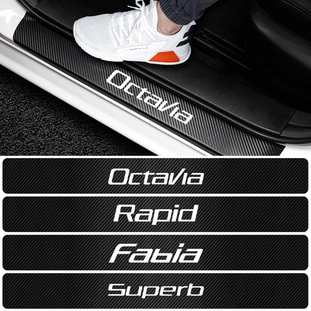 Skoda Octavia A5 A7 Fabia Superb Rapid Kodiaq Kamiq Accessories - Car-Styling 4D Carbon Fiber Vinyl Door Threshold Stickers