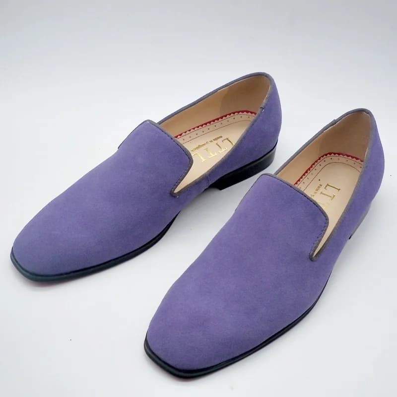 Light Purple Suede Loafers for Men - Classic Fashion Leather Slip-on Shoes, Breathable and Casual Dress Shoes, Size 47 - Perfect for Prom and Special Occasions