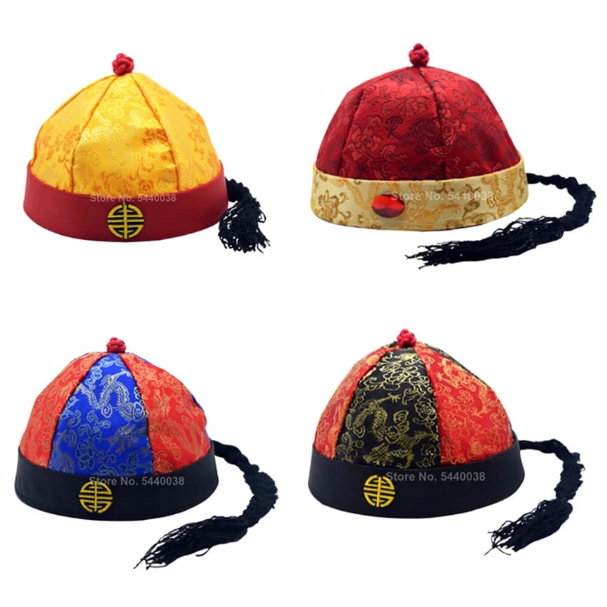 Qing Dynasty Traditional Chinese Hat for Adults and Kids Tang Suit Accessories Emperor Bridegroom Soft Cap New Year Gift