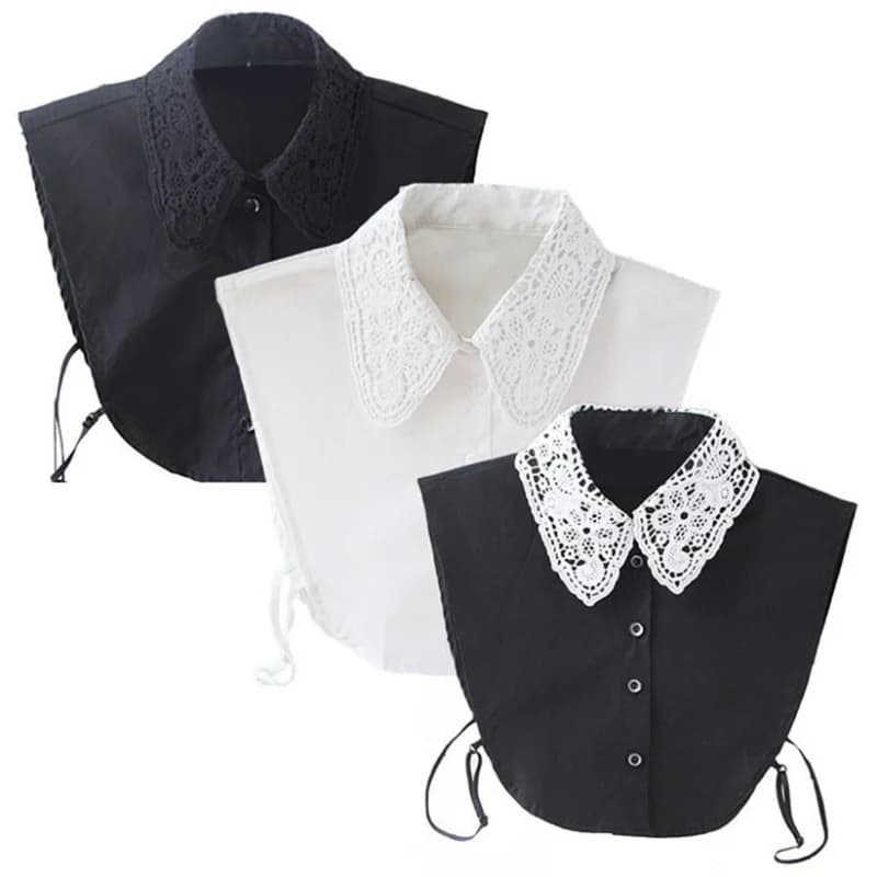 Vintage Women's Faux Lace Shirt Blouse with Detachable Peter Pan Collar and Tie in 3 Colors