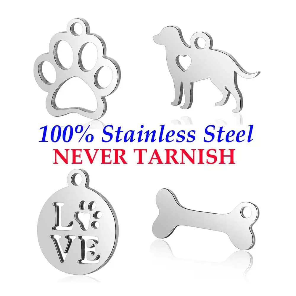 Wholesale 10-Piece Pet Dog Paw Charm - Durable Stainless Steel DIY Jewelry Pendant for DIY Jewelry Making and Finding