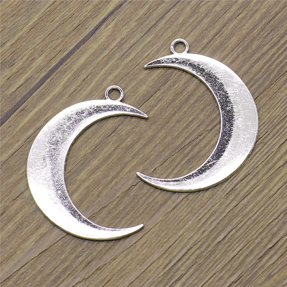 WYSIWYG Set of 4 Big Crescent Moon Pendant Charms - 42x43mm, Antique Silver Color for DIY Jewelry Making and Handmade Crafts