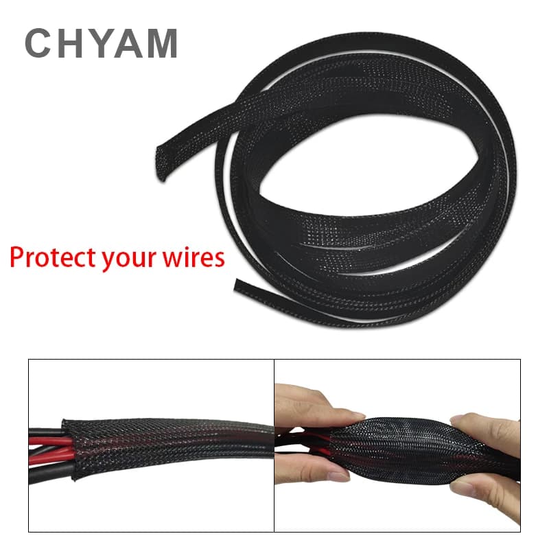 Black Insulated Cable Sleeve - Expandable Braided Wire Protection in Multiple Sizes (4mm to 50mm)