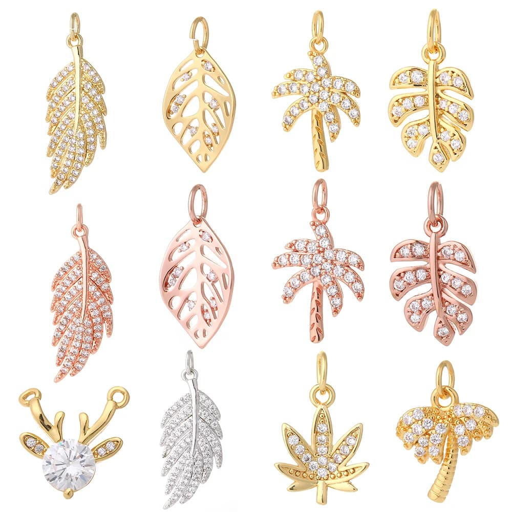 Cute Leaf Design Flowers Pendant Charms - Ideal Jewelry Charms for Earrings, Necklaces, and Bracelets Making Copper Jewelry