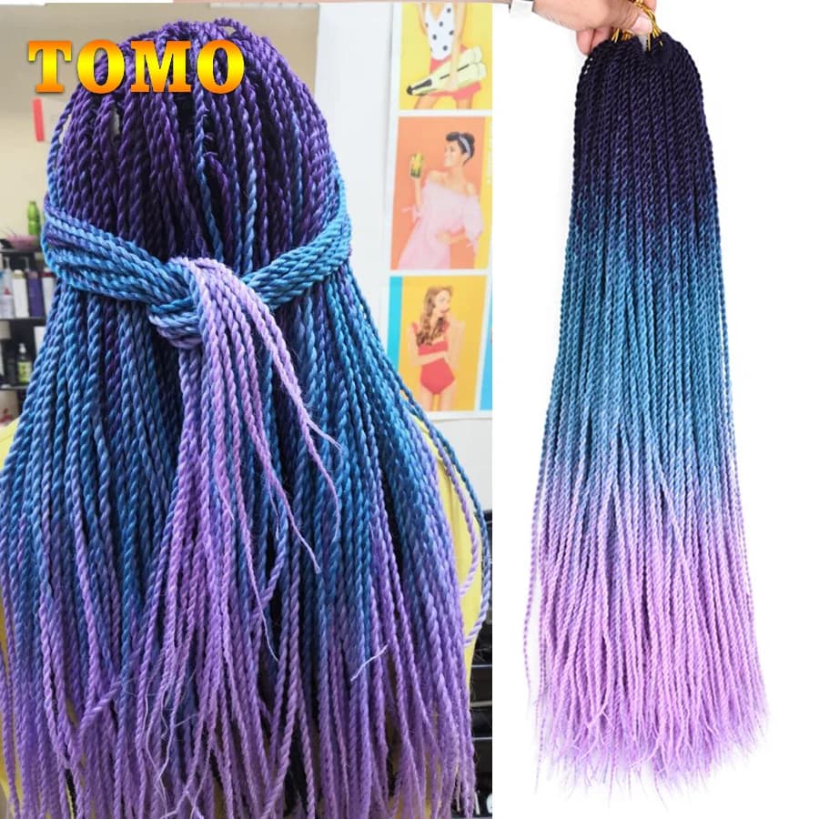 TOMO 24-Inch Small Crochet Braids Hair Senegalese Twist Ombre Synthetic Colored Braiding Hair Extensions