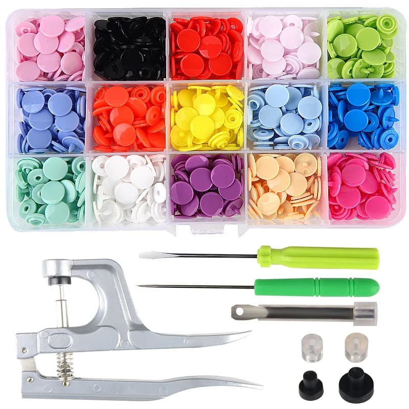 Metal Snap Press Pliers with 150 T3 Plastic Resin Studs for T3 T5 T8 Kam Buttons - Fastener Snap Tool Set for Cloth Diapers