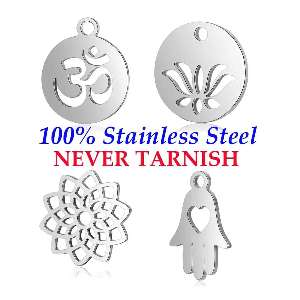 10 Pieces OM Yin Yang Yoga Hamsa Hand Charm - Wholesale - High-Quality Stainless Steel 316 DIY Charms for Jewelry Making