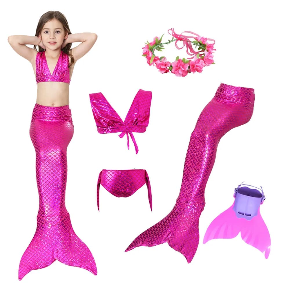 Swimmable Children Mermaid Tails Set with Monofin Fin Bikini - Girls Kids Swimsuit for Mermaid Tail Cosplay Costume and Swimming - Girl's Mermaid Tail