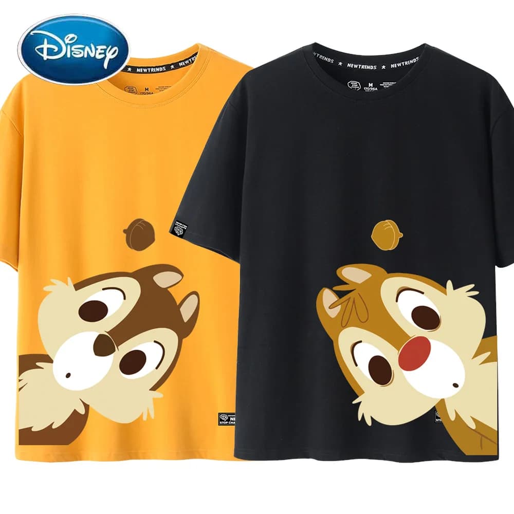 Disney Chip Dale Chipmunk Cartoon Print Women T-Shirt - O-Neck Pullover | Short Sleeve | Casual Streetwear Loose Tee Top | 8 Color Options