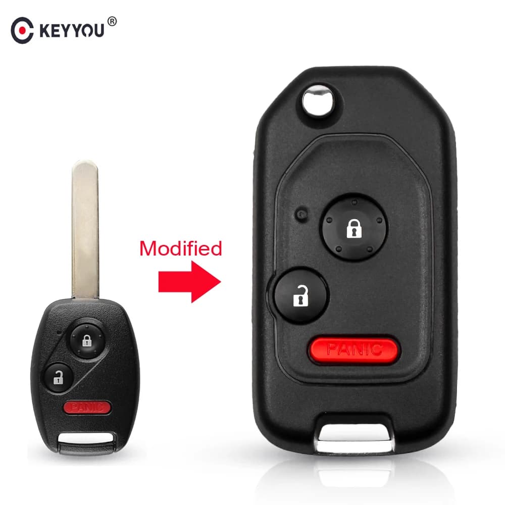 Modified Remote Car Key Shell Case for Honda Accord Civic 2006-2011 CRV 2018 Pilot Fit with Rubber Pad - KEYYOU