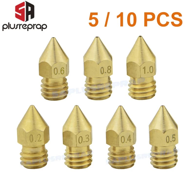 MK8 Brass Nozzle Set (5/10PCS), 0.2MM-0.5MM Extruder Print Head for 1.75MM Filament, Compatible with CR10, CR10S, Ender-3 3D Printers, 3D Printer Accessories