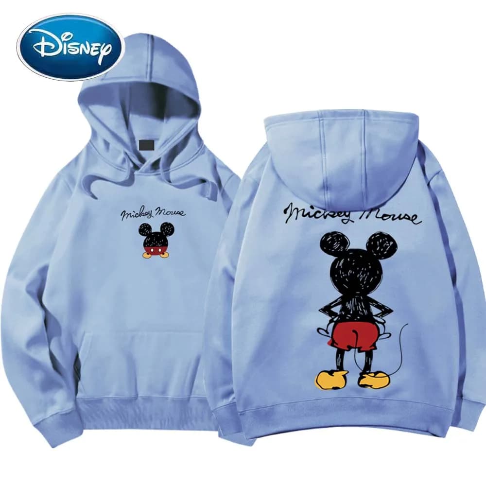 Disney Mickey Mouse Back View Cartoon Letter Print Hoodie Pullover Couples Unisex Women Sweatshirt Pocket Tops - Available in 6 Colors