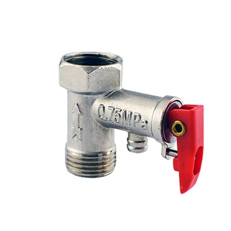 Metal Safety Valve for Electric Water Heater - Red Lock Lever, Silver Tone, 0.75Mpa Special Pressure Reducing Valve