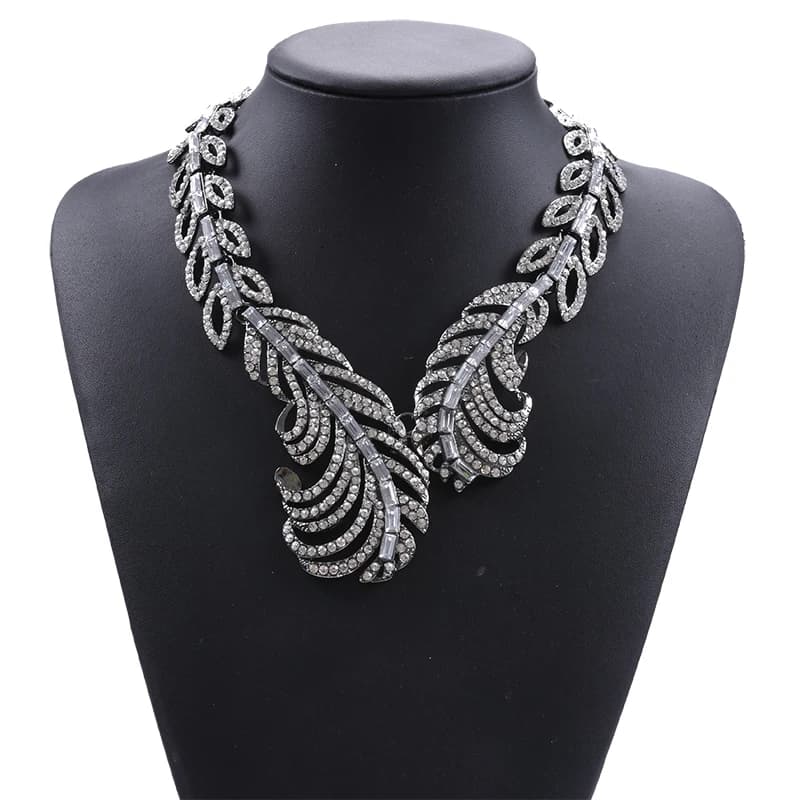 Luxury Rhinestone Leaf Open Choker Necklace for Women - Full Crystal Statement Choker Necklace - Large Collar Maxi Necklace Jewelry