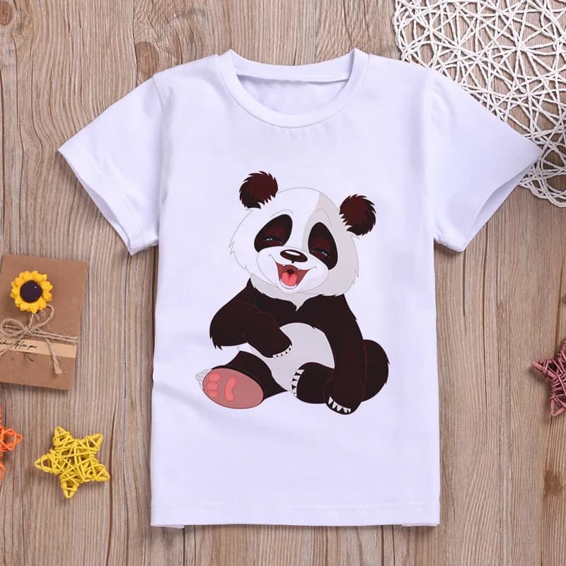 Kids Summer Cool Dancing Panda T-Shirt | Funny Cartoon Print | Casual White Short Sleeve Clothes for Boys and Girls