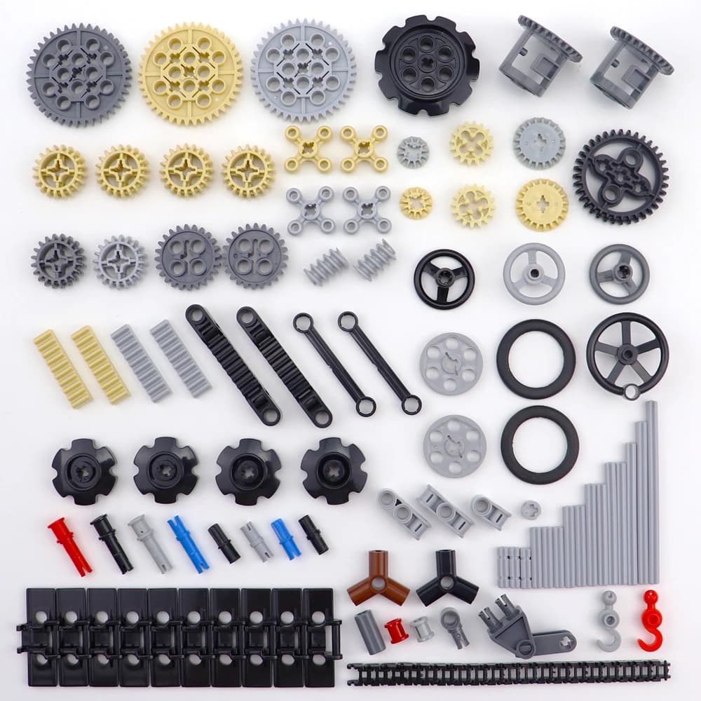 High-Tech Building Blocks Parts Bulk with Gear Axle Connector Wheel, Pulley, Chain Link, and Car Mindstorms Compatible Accessories Bricks