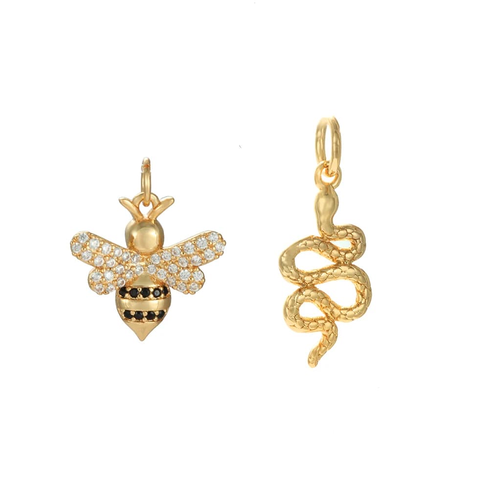 Gold Snake Dinosaur Animal Designer DIY Charms for Earrings and Necklace Making with CZ Zircon - Bee Charms Supplier