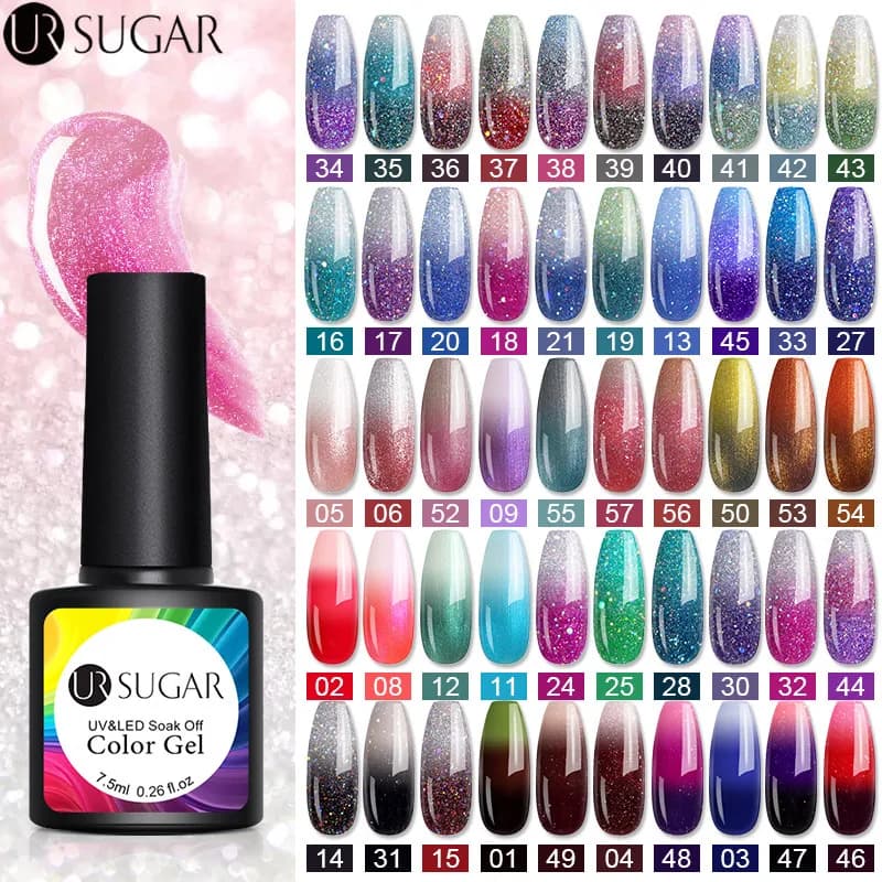 UR SUGAR Thermal Color Changing UV Gel Polish with Glitter Sequins, 7.5ml Soak Off UV LED Nail Art Varnish