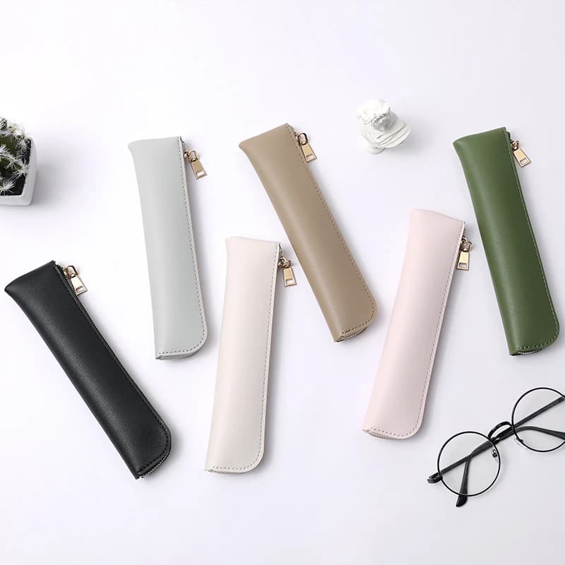 Small Capacity Mini Portable Leather Stationery Bag - Exquisite Simple Solid Color Mini Pencil Case