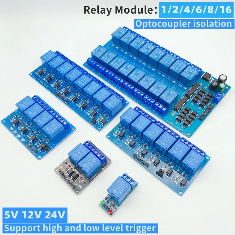 1 Channel Blue Board Relay Module with Optocoupler Isolation, 1 Piece, Output Low Level Trigger, 5V/12V/24V for Electronic DIY