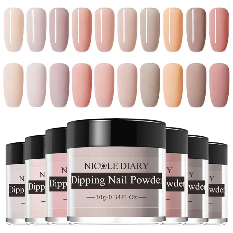 NICOLE DIARY 10g Nude Series Powder Set for French Dipping Nail Glitter - Lamp-Free Cure Dip Nail Powder Art Design