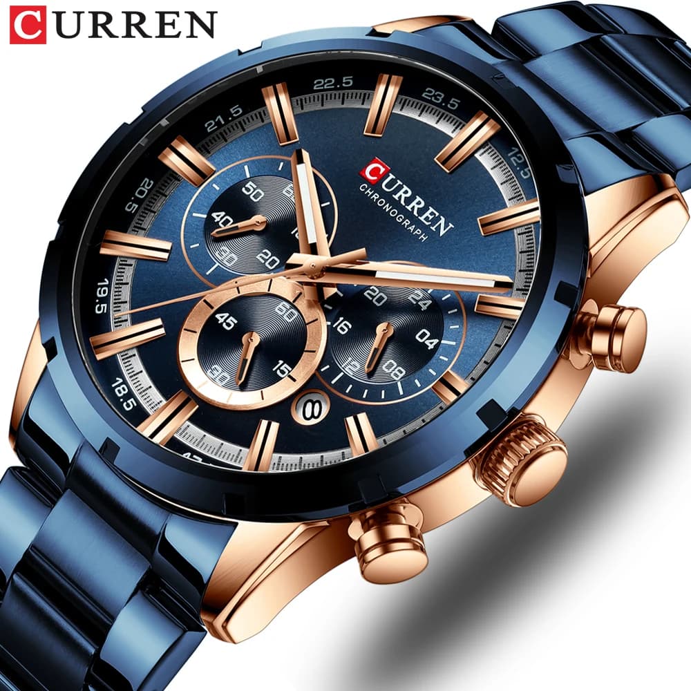 CURREN Luxury Sports Chronograph Quartz Watch for Men, Stainless Steel Fashion Watch, Top Brand Relogio Masculino