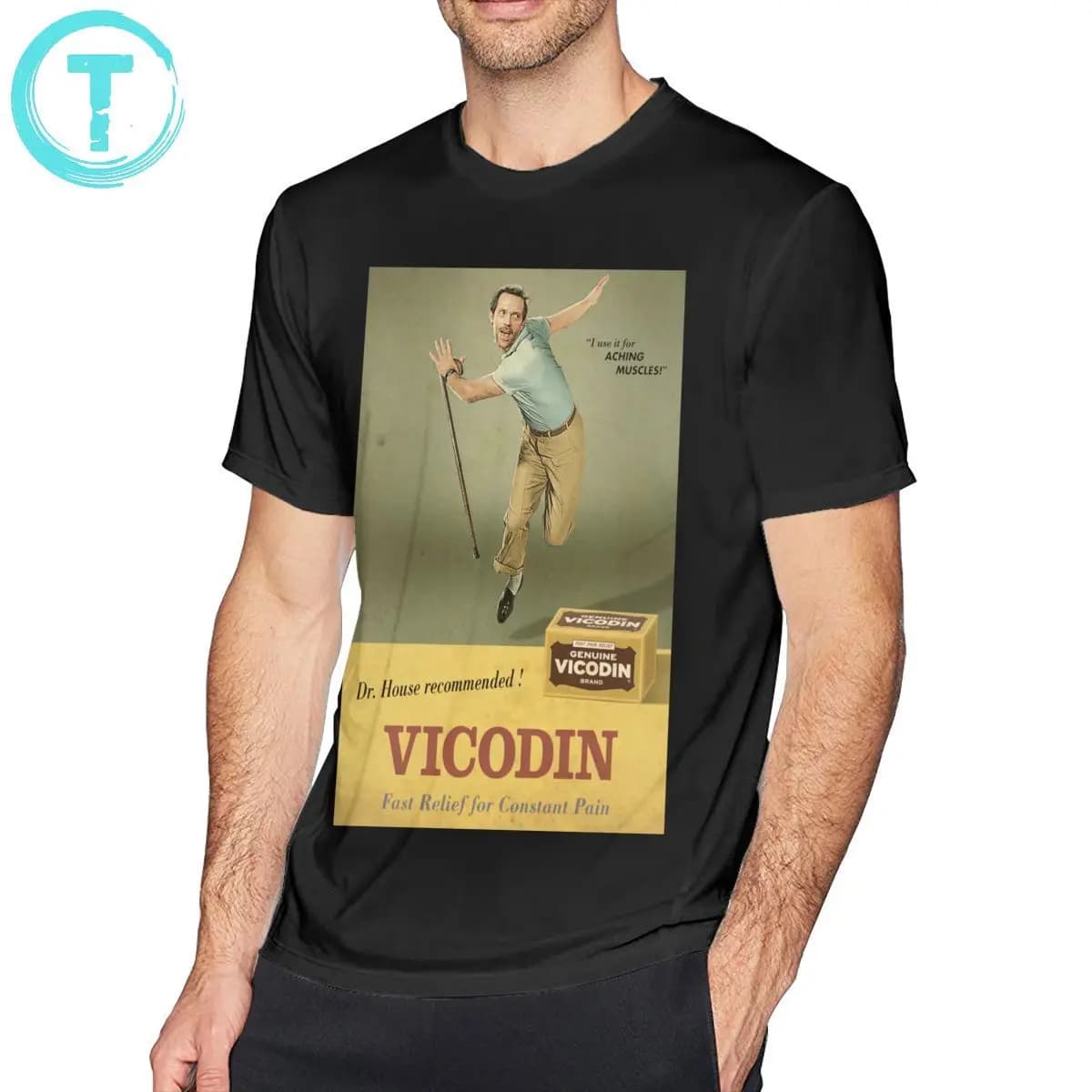 House MD Dr. House Vicodin Recommended Funny Men's T-Shirt Short Sleeve Tee Shirt