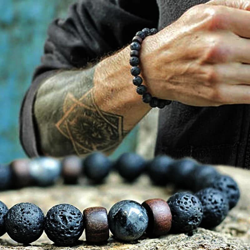 Men's Natural Moonstone Bead Bracelet - Tibetan Buddha Chakra Lava Stone Diffuser - Men's Jewelry Gift