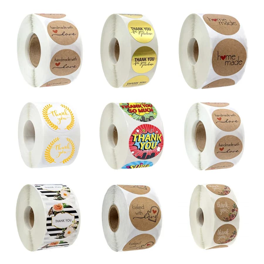 500 Pieces per Roll Thank You Sealing Label Stickers | Adhesive Kraft Baking Paper Stickers for Gifts, Craft, Handmade Stationery