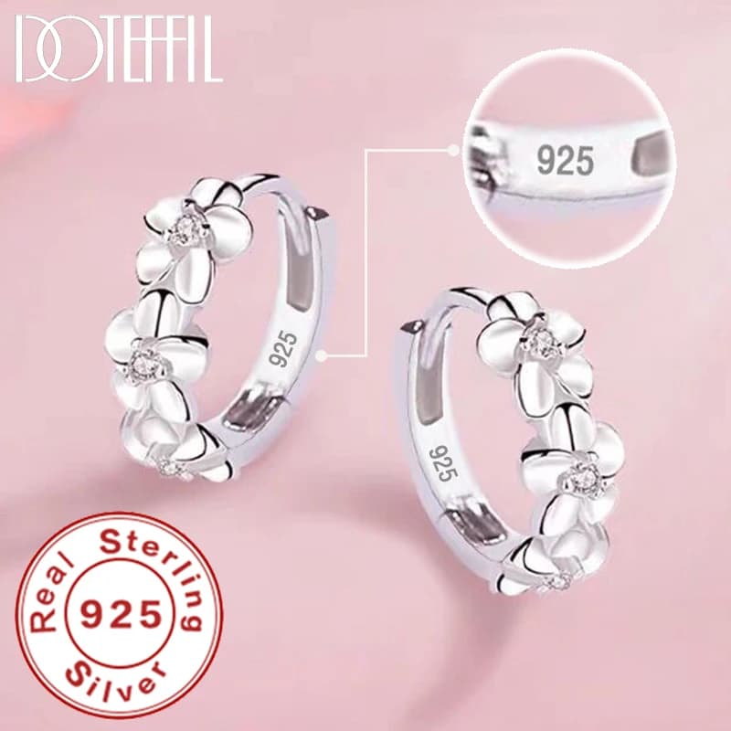 DOTEFFIL Women's 925 Sterling Silver Small Rose Flower Round Hoop Earring with AAA Zircon – Perfect for Female Charm, Engagement, and Wedding Jewelry