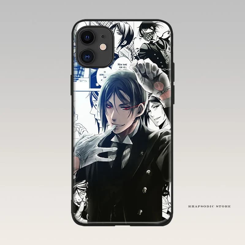 Soft Silicone Phone Case Cover Shell for iPhone 6 6s 7 8 Plus X XR XS 11 Pro Max - Sebastian Michaelis Black Butler Kuroshitsuji