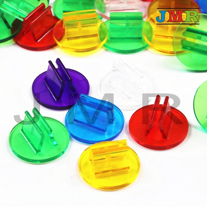 50pcs Rainbow Translucent Plastic Game Card Stands - Board Game Pieces and Accessories - Ideal for 2mm Cards - Tube Packaging