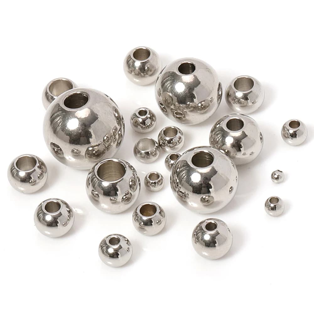 100pcs Stainless Steel Spacer Beads Loose Ball Big Hole 1.2mm-5mm | Jewelry Making DIY Bracelets, Necklaces, Beaded Accessories