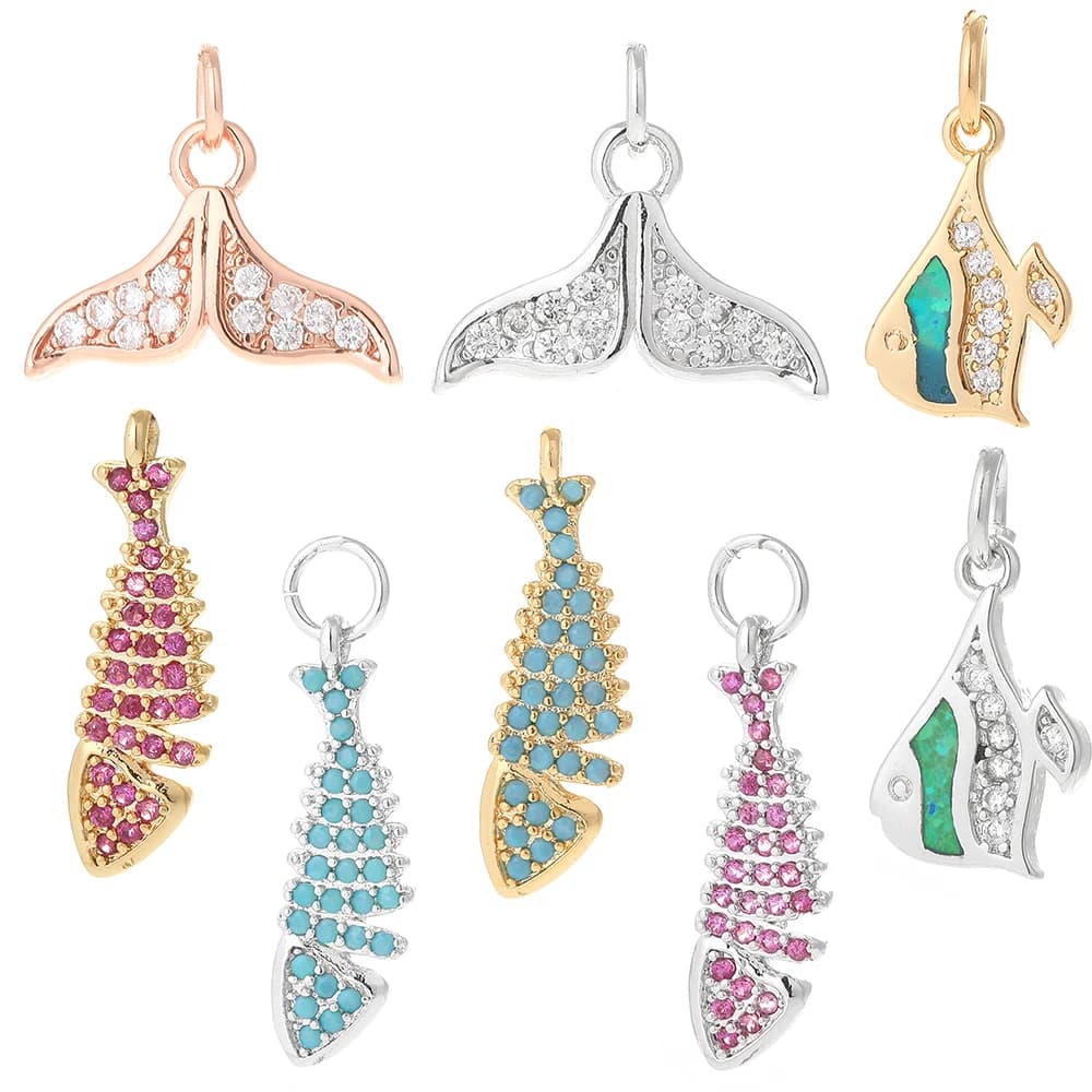 Gold Fish Charms for DIY Jewelry Making - Cute Animal Pendant for Earrings, Necklaces, and Bracelets - Copper with Zircon Accents