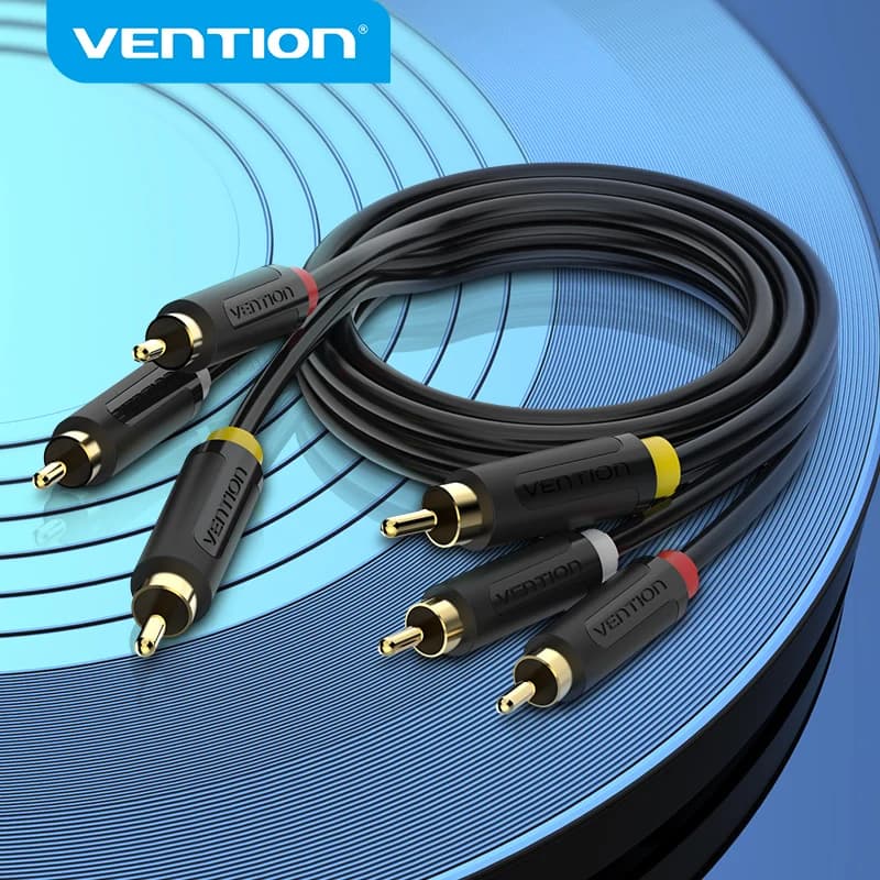 Vention 3RCA to 3 RCA Cable - Male to Male AV Cable, Gold Plated for STB, DVD, TV, VCD, Blueplayer, Amplifier - RCA Jack