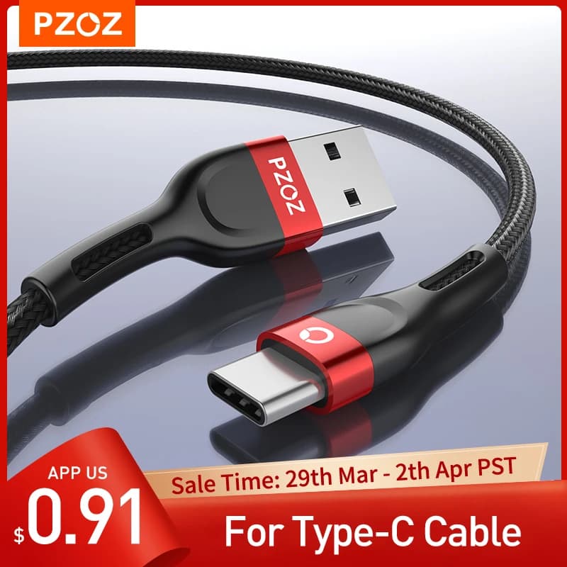 PZOZ USB C Cable Type C Fast Charging Data Cord Charger for Samsung S10 S9 A51 Xiaomi Mi 10 Redmi Note 9s 8t