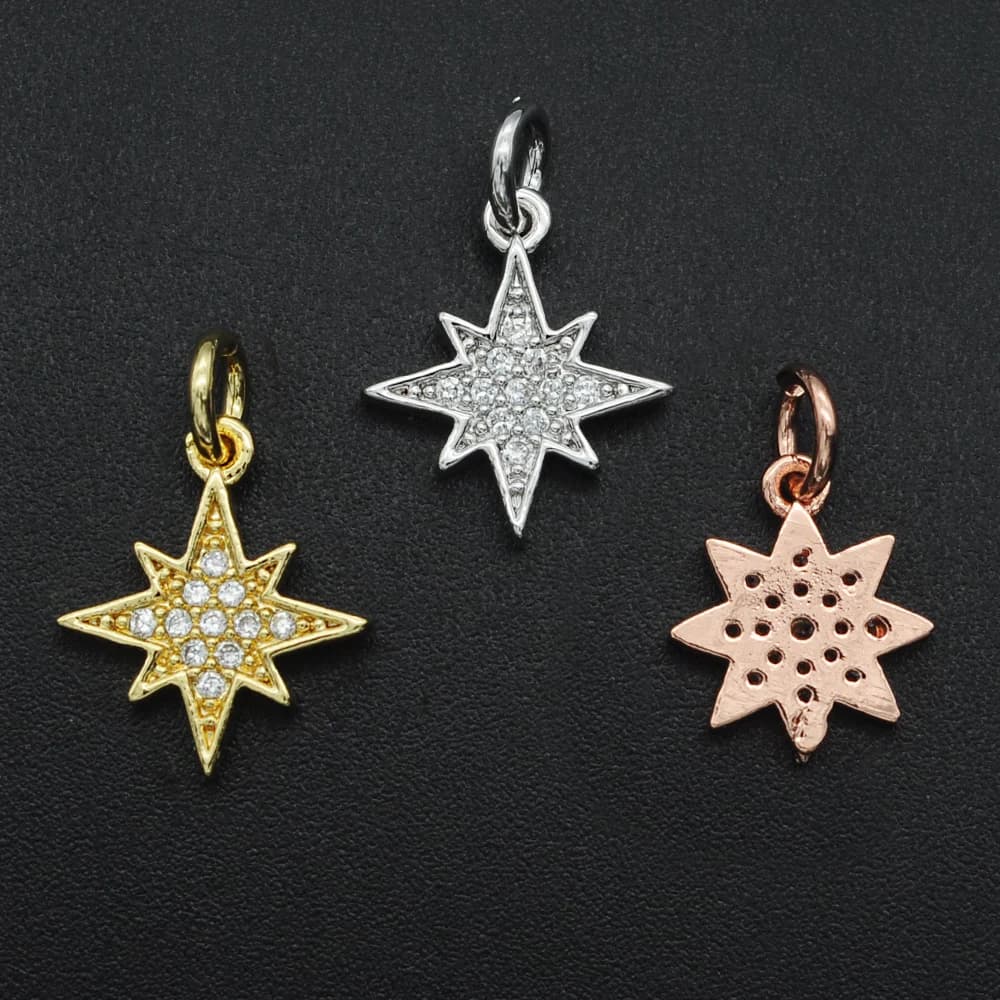 16x12mm CZ Zircon Star Charm Pendant - DIY Jewelry Supplies for Wholesale Bracelet Making