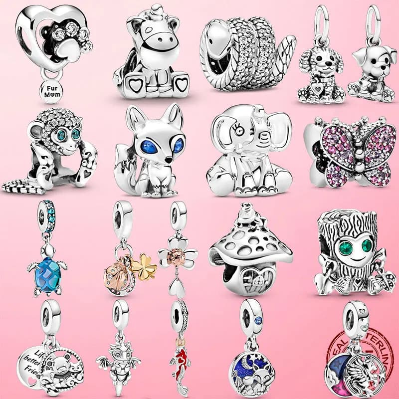 925 Sterling Silver Animal Charm Beads for Pandora Bracelet | Turtle, Fluffy Llama, Snake, Fox, Ladybug, Koala | Original Pandora Bracelet Jewelry