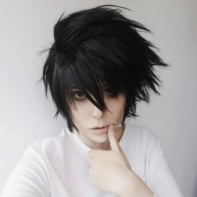 Anime Death Note Wig L.Lawliet Short Black Heat Resistant Synthetic Hair + Wig Cap - Cosplay Costume Wigs