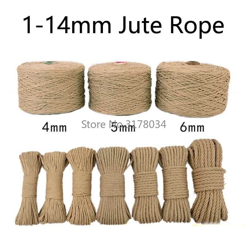 10mm Natural Jute Fabric Rope Twine Rolls for DIY Basket Craft and Cat Pet Scratching - Hemp Twisted Cord Macrame String, Handmade Decor