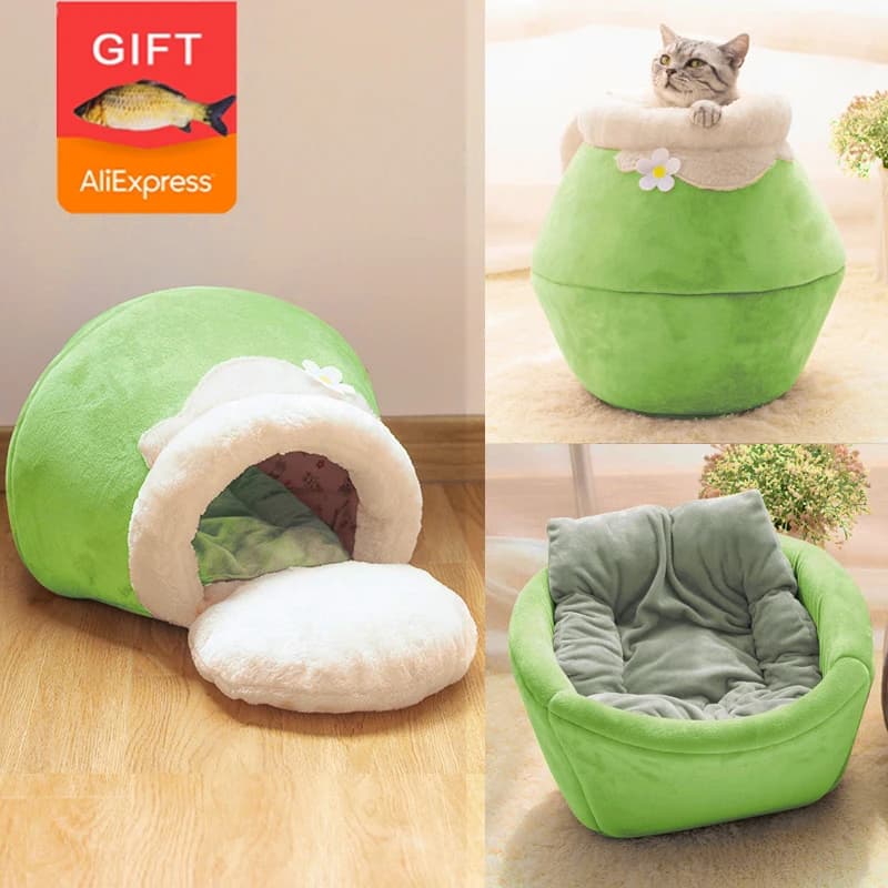 Thickened Winter Warm Cat Bed - Plush, Soft, and Portable Foldable Cute Cat House Cave Sleeping Bag Cushion - Ideal for Kittens - Pet Bed Products