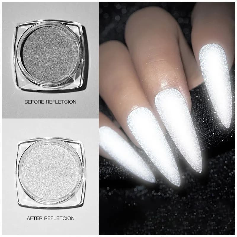 Luminous Reflective Nail Powder Dust for Spectacular Nail Art Decoration - UV Gel Polish Compatible - DIY Manicure Glitter Pigment - Box of 1