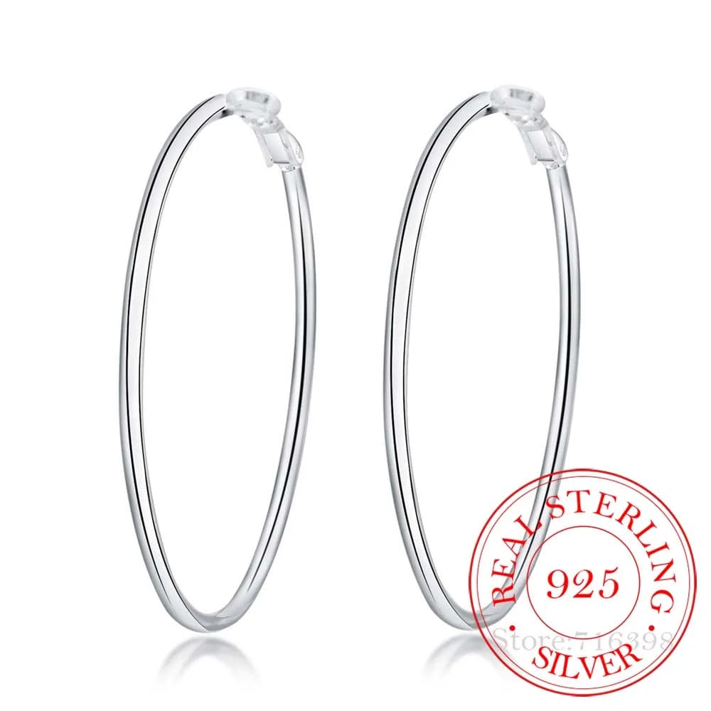 Personality Hyperbole 925 Sterling Silver Smooth Circle Hoop Earrings for Women - Simple 2020 Jewelry Pendientes