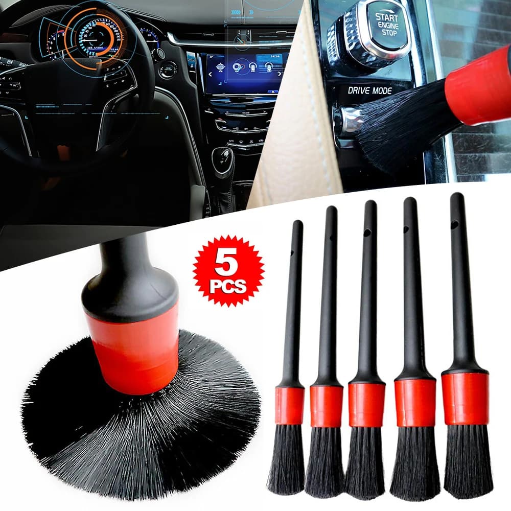 5-Piece Car Detailing Brush Set for Cleaning Wheels, Engine Emblems, and Air Vents