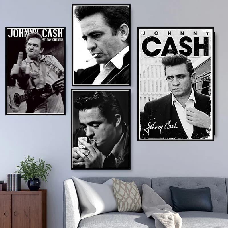 Vintage Johnny Cash Rock Music Band Star Poster and Prints - Wall Art Canvas Painting Wall Pictures for Living Room Home Decor