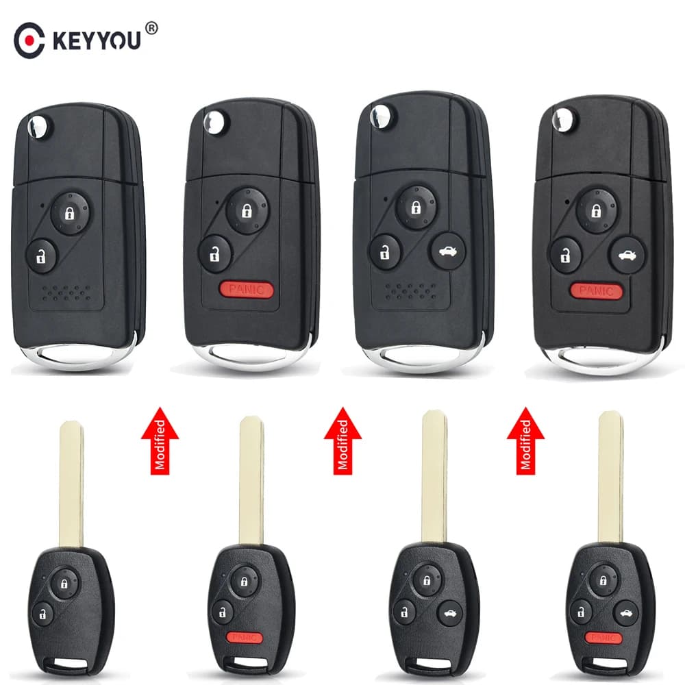 Keyyou Honda Fit CRV Civic Insight Ridgeline HRV Jazz ACCORD 2003-2013 2/3/4 Button Modified Flip Remote Key Shell Fob Case